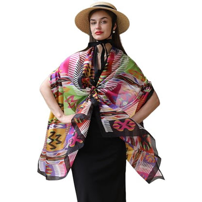 100% Mulberry Extra Large Silk Pashmina Scarf Shawls And Wraps For Women Evening Dress Summer Travel Floral Blanket - color: 72 Multicolor