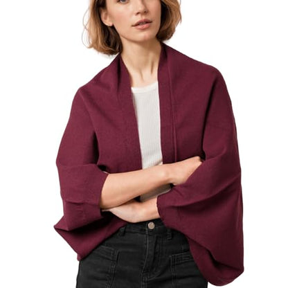 WaJuemy Shrug Sweater Shawl Wraps for Women Soft Cashmere Ponchos Sweater Cardigan Casual Open Front Top Cape Shawls - color: 11 Burgundy