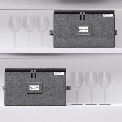 Wine Glass Storage Box with Dividers,Hard Shell and Stackable Stemware Storage Containers with Sturdy Handle for Glassware Crystal Storage and Transport,Grey,Holds 12 - style: 1 Pack Wine Glass Storage