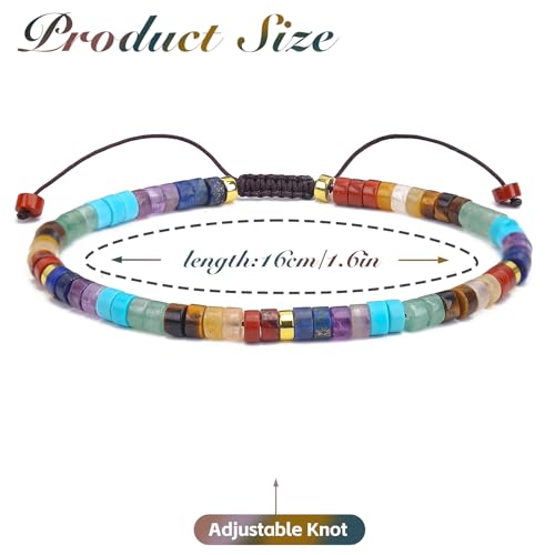 BONNY BOXX Braided Genuine Bracelet, Elegant Handcrafted Natural Gemstone Crystal Bracelet Healing Power Energy Inspirational Gifts with Card for Unisex - color: Chakra, size: 2*4MM