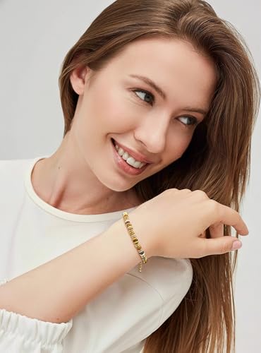 WOWORAMA Colorful Stone Beaded Bracelets for Women Brown Boho Beads Bracelet Handmade Round Stone Bead Bracelet Stackable Trendy Summer Jewelry