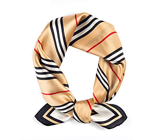 ANDANTINO 100% Mulberry Silk Scarf -21” Lightweight Square Neckerchief – Breathable Digital Printed Scarves with Gift Packed - color: Khaki