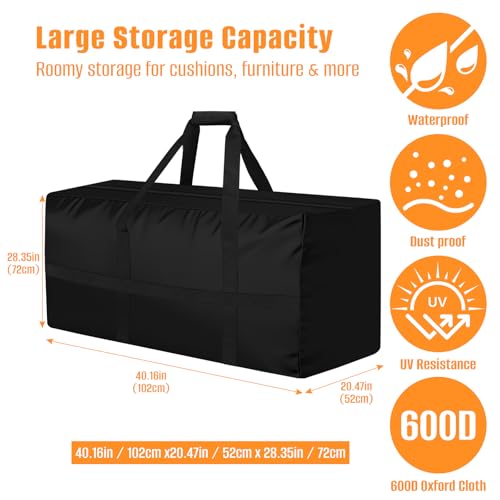 LYHNMW Outdoor Cushion Storage Bag, 600D Oxford Fabric Waterproof Extra Large Patio Furniture Bag, Cushion Organizer Bag with Zipper & Padded Handle(40"L x 20.4"W x 28.3"H) - size: 40"L x 20.4"W x 28.3"H