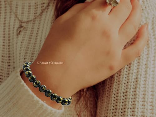Amazing Gemstone Crystal Bracelet for Women Men's Gifts - Protection Healing Crystal Bracelet - 8mm Gemstone Beaded Stretchable Bracelet Pulseras Para Hombres Mujer Stocking Stuffers Mothers Day Gift (Black Agate (Om Mani Padme Hum)) - color: Black Agate