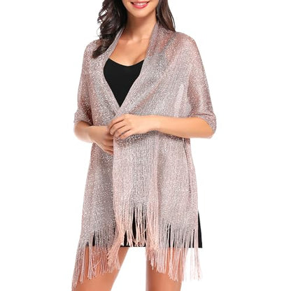 vimate Sparkling Metallic Shawls and Wraps for Evening Party/Wedding/Formal Dresses (With Free Buckle) - color: B#. Rose Gold (With Rose Gold Buckle)