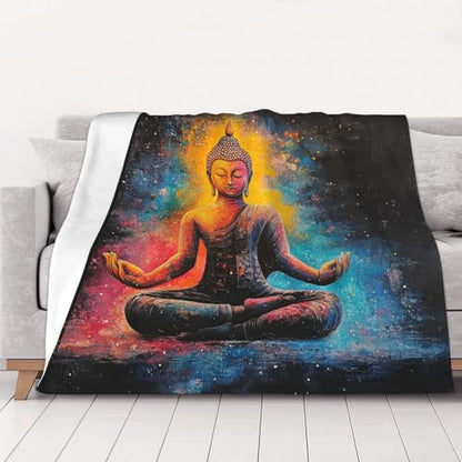 Fleece Blanket,Zen Meditation,Ultra-Soft Flannel Throw Featuring Seated Buddhist Monk,Lightweight and Warm,Peaceful Design for Yoga,Mindfulness,Gifts for Family and Friends 30X40 inch
