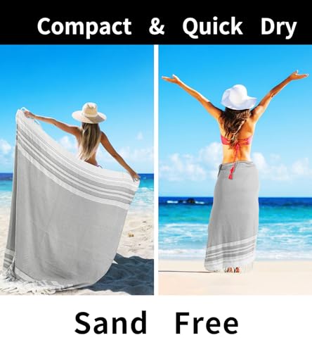Giant Turkish Beach Towel Boho Beach Throw Blanket Anti Resistant Sand Free Quick Dry Lightweight Sandless Cloud Hawaii Honeymoon Travel Essentials Xl Big Huge Jumbo Women Summer Vacation Gift - color: Grey, size: Giant Large 82''x88''