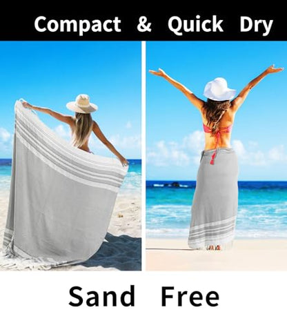 Giant Turkish Beach Towel Boho Beach Throw Blanket Anti Resistant Sand Free Quick Dry Lightweight Sandless Cloud Hawaii Honeymoon Travel Essentials Xl Big Huge Jumbo Women Summer Vacation Gift - color: Beige, size: Giant Large 82''x88''