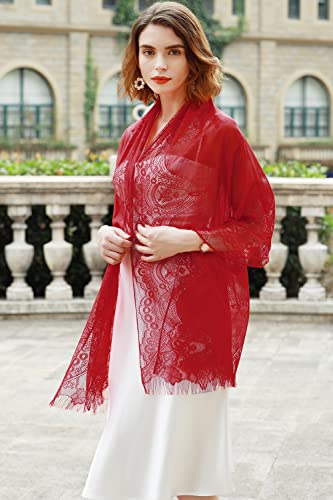 RIIQIICHY Shawls and Wraps for Evening Dresses Scarfs for Women Pashmina Wedding Formal Shawl - color: Red-3