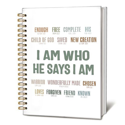 Inspirational Christian Notebook, Christian Journal for Women, Bible Journal Notebook, Inspirational Notebook, Bible Journaling Notebook, Christian Hardcover Spiral Notebook Journal 5.5x8.3 Inch - color: I Am Who He Says I Am