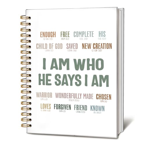 Inspirational Christian Notebook, Christian Journal for Women, Bible Journal Notebook, Inspirational Notebook, Bible Journaling Notebook, Christian Hardcover Spiral Notebook Journal 5.5x8.3 Inch - color: I Am Who He Says I Am