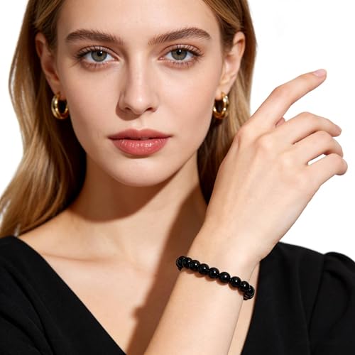 Handmade Stretch Elastic Bracelet Natural Stone Crystal Healing Power Energy Gifts for Reiki Nature's Beauty and Spiritual Essence Unisex 6mm - color: Black Obsidian