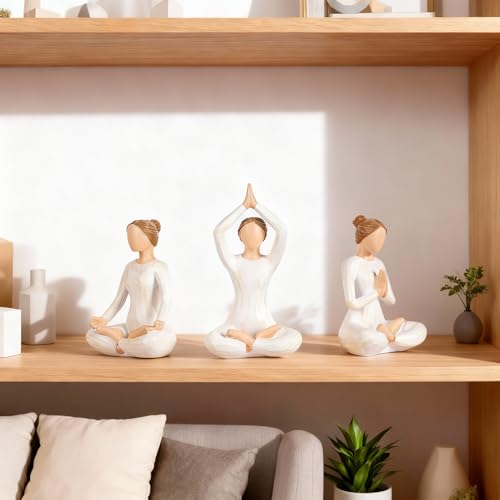 DOVDOV Yoga Figurine Set of 3, Zen Meditation Home Decor, Modern Art Pieces for Living Room Coffee Tables, Offices, Bookshelves, TV Consoles, and Mantelpiece Decorative Sculptures.