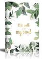 wall26 - Canvas Wall Art - Green Leaves on White Background with It's Well with My Soul Quotes - Giclee Print Gallery Wrap Modern Home Art Ready to Hang - 12x18 inches - color: Artwork - 02, size: 18"L x 12"W