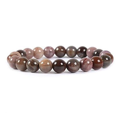 Justinstones Gem Semi Precious Gemstone 8mm Round Beads Stretch Bracelet 7 Inch Unisex - color: Petrified Wood Fossil