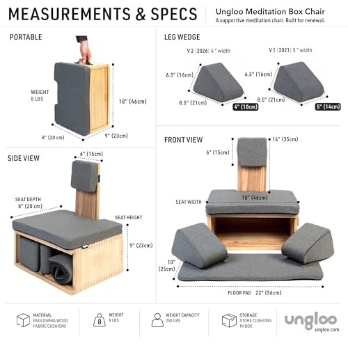 Floor Meditation Chair with Back Support | Posture Seat with Padded Leg Wedges, Foot Pad and Supportive Backrest | Portable Lightweight Meditation Floor Chair