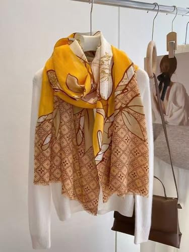 Cashmere-soft Mercerized wool Shawl Pashmina Lightweight Travel Wrap & Evening Scarf |Office |Wedding - color: Flower Shadow Lemon Yellow