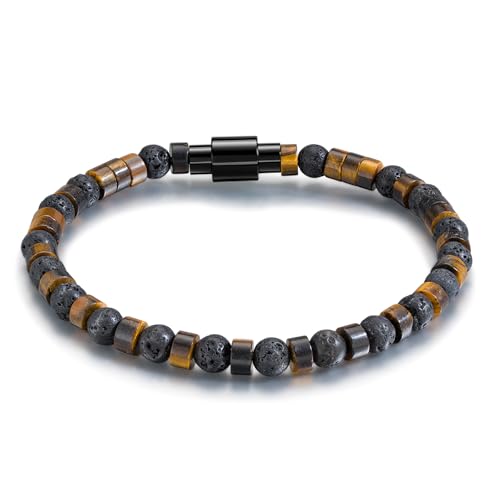 TRUMIUM Beaded Bracelets for Men Women Natural Hematite 6mm Tiger Eyes Mens Bracelet Gemstone Jewelry for Him 7.5/8.3/9 Inch Length