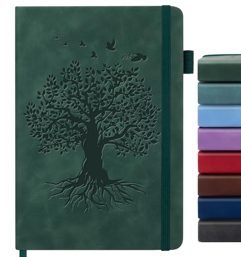 Lined Journal Notebook for Women Men, A5 Hardcover Leather Journals for Writing, 200 Pages Thick Paper, Daily Journal Notebook for Work, School, Note Taking, Business, Travel, College Ruled - color: A-Tree-AGreen, size: 1 Pack-A5