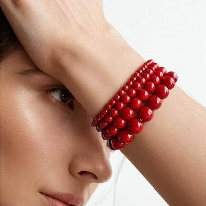 4pcs Beaded Bracelets for Women,Natural Healing Crystal Gemstones Bracelet,Anxiety Stress Relief Bracelet Handmade purple Jewelry Gifts for Women - color: Red agate