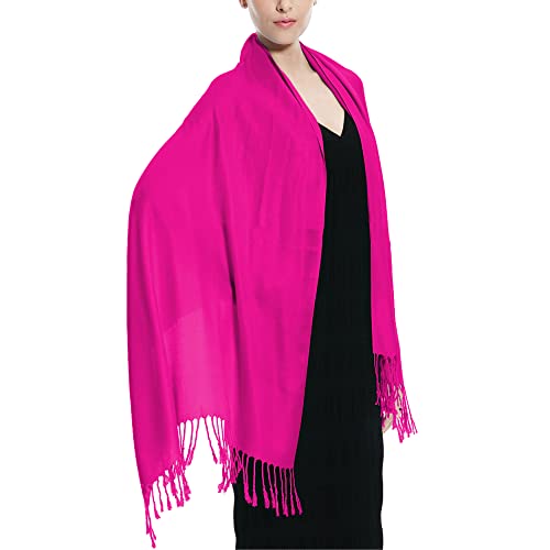 Glory Max Women Large Soft Silky Pashmina Shawl Wrap Scarf in Plain Solid Colors - color: Hot Pink