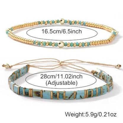Tila Flat Beaded Stretch Bracelets for Women Stackable Gold Colorful Seed Beads Boho Bracelet Stack Adjustable Rope String Friendship Jewelry Trendy Holiday Gift - color: Green