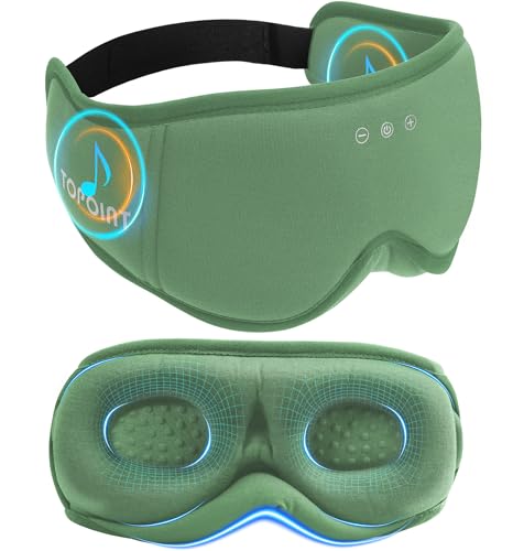 Sleep Mask with Headphones Bluetooth 5.4, TOPOINT 3D Eye Mask Blackout with Soft Bamboo Cotton for Side Sleepers Women Men, Sleep Headphones Earphones HD Speaker Microphone for Travel Meditation Gift - color: Sage