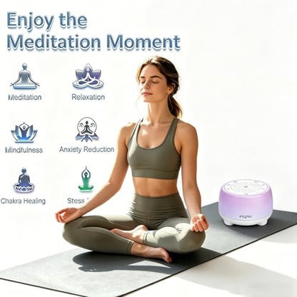 eSynic Rechargeable Tibetan Singing Bowl for Meditation-38 Sounds White Noise Machine with Night Light & 30H Battery-15-90 Timer-Wireless-Sound Healing Device for Yoga Sleep Therapy Stress Relief