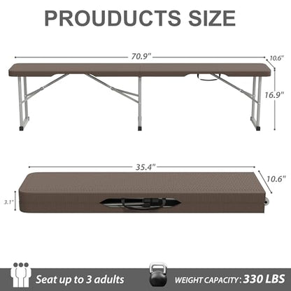 6ft Plastic Folding Bench with Carrying Handle & Lock, Portable Outdoor Bench in Garden Picnic Camping Dining Party Seat, Waterproof Bench for Soccer Activities, Ratten Patterned(2 Pack) - size: 2Pack Ratten