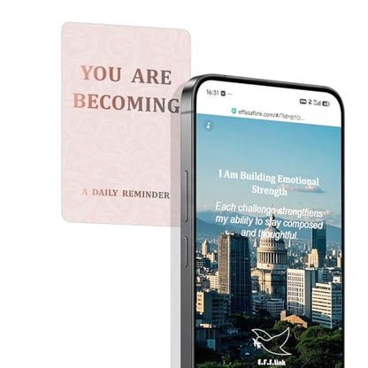Daily Affirmation Card for Women with NFC & QR – Tap or Scan for Daily Positive Affirmations – Self Love, Confidence, Mindfulness – No App, No Subscription – Wallet Size PVC (Becoming · Blush Pink)