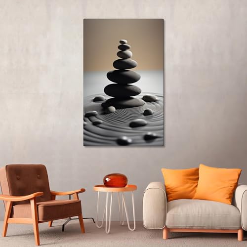 Loitspo Zen Stone Canvas Wall Art, Spirit Canvas Wall Art, Stones Balance Pebbles Stack Picture Print, Zen Stones and Sand Pictures Print Wall Art Decor, Spirit Sand Picture for Yoga (38"x57") - size: 57L"x38W"