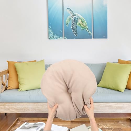 Meditation Floor Cushion Zafu Seat Cushion Small Linen Color Pouf for Adults Home Yoga Suitable for Living Room and Bedroom Use