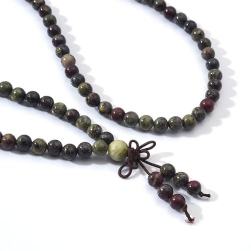 108 Mala Prayer Beads Bracelet 6mm Genuine Gemstone Healing Crystal Stone Beaded Bracelet Buddhist Tibetan Handmade Knotted Elastic Necklace for Yoga Meditation Unisex Women Men