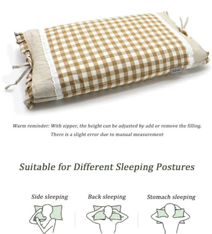 Upgrade Buckwheat Pillows for Sleeping, Neck Pillow Adjustable Buckwheat Hulls Filled with Pillow Cover Neck Support for Back and Side Sleepers (20x11 inch, Khaki) - color: Plaidkhaki