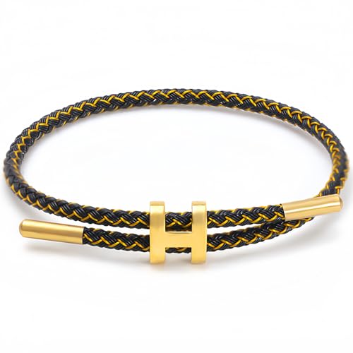 Simple Titanium Rope Steel Wire Bracelet with Adjustable Design Polished H Shape Buckle Bracelet Outdoor Casual Minimalist Fashion Gift for Women Men - color: black gold