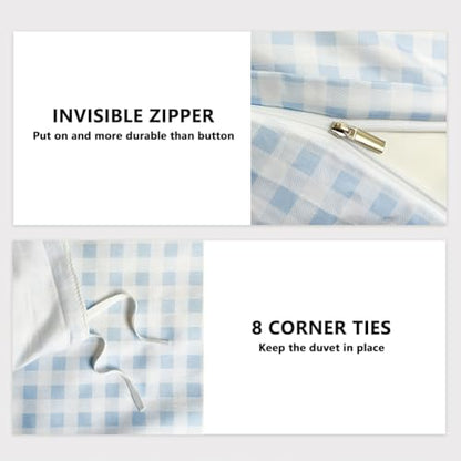 Light Blue Gingham Cotton Weighted Blanket Cover 60"x80", Blue Checked Plaid Duvet Cover for Weighted Blanket, Grid Cotton Heavy Blanket Duvet Cover (Light Blue Gingham, 60"x80") - color: Light Blue Gingham (No Blanket), size: 60"x80"