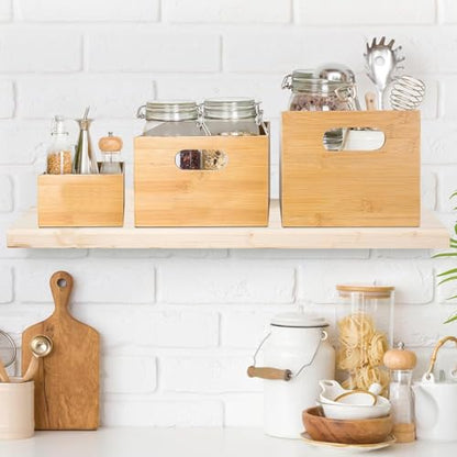 YBM Home Bamboo Storage Boxes without Handle, Organization Storage for Kitchen, Living Room, Bathroom, Office, Small - size: 9.5" L x 5.5" W x 3" H