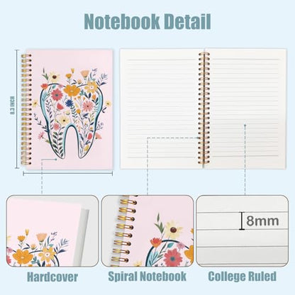 WUCHJ Dentist Gifts Notebook Journal, Dental Assistant Office Gifts for Women, Pink Floral Tooth Dental Spiral Notebook Journal for Note Taking, Dentist Office Supplies, 5.5x8.3 Inch - color: pink tooth flower