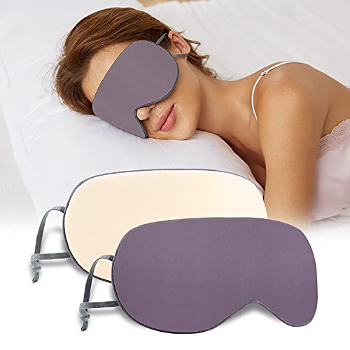 Sleeping Mask 2 Pack, Warm, Cool Double-Sided Use of Sleep Mask, Super Soft Blindfold with Adjustable Strap, Block Out Light, Comfort Sleep Eye Mask for Travel Meditation Nap - color: Purple/Pink + White/Orange
