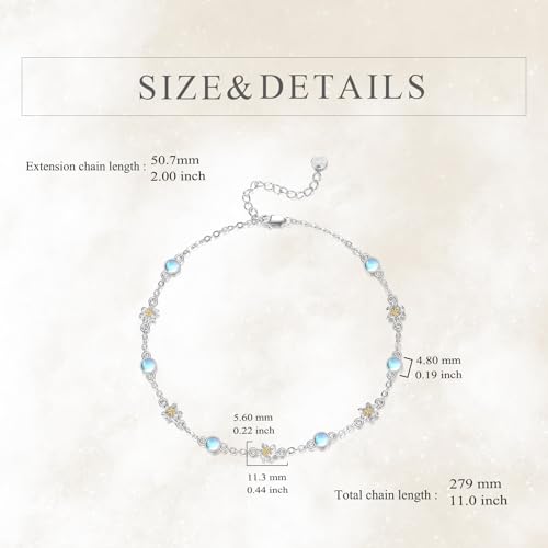 CRMAD 925 Sterling Silver Daisy/Sunflower Moonstone Anklet Daisy Flower Ankle Bracelet for Women Beach Dainty Jewelry - size: 9+2 inch, style: Lily