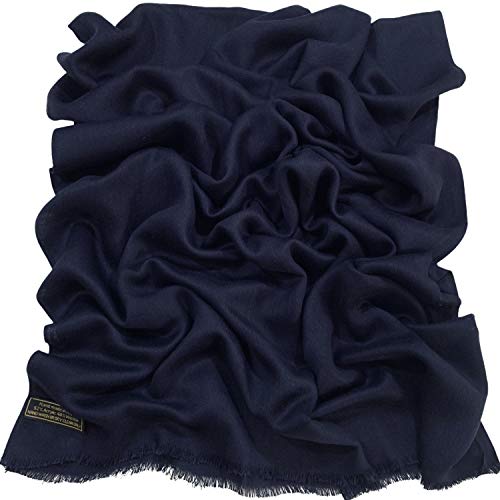 CJ Apparel Solid Color Fringe Design Fringe Shawl Scarf Wrap Stole Throw Head Wrap Pashmina Gift Hand Made in Nepal New - color: Dark Blue Fc1030