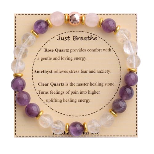 KSQS Healing Stone Bead Bracelet for Women, Natural Gemstones Balance Protection Bracelet, Spiritual Crystal Beads Bracelet Anxiety Relief with Meaning Card - style: Just Breath
