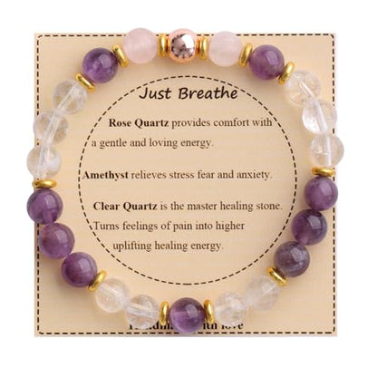 KSQS Healing Stone Bead Bracelet for Women, Natural Gemstones Balance Protection Bracelet, Spiritual Crystal Beads Bracelet Anxiety Relief with Meaning Card - style: Just Breath