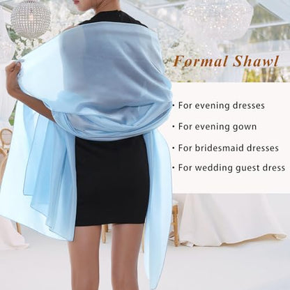 RIIQIICHY Women Shawls and Wraps for Evening Dresses Like Chiffon Silk Scarf Formal Silky Pashmina Shawls for Weddings - color: Light Blue