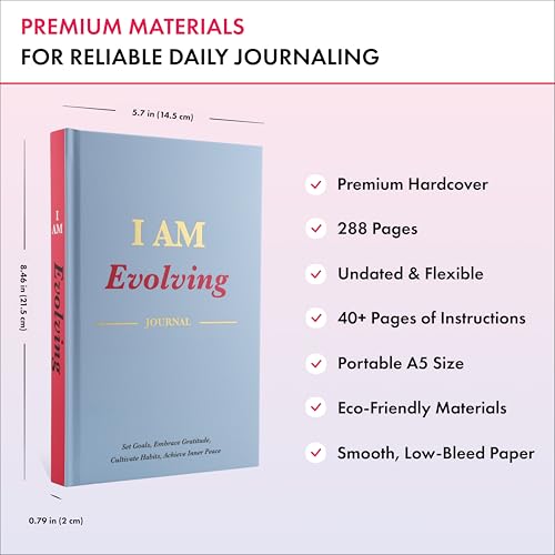 Daily Gratitude, Goal Setting & Habit Tracker Journal for Women & Men with 9-Point Emotional Wellness Scale — iAmEvolving™ 288-Page Hardcover Personal Growth Planner (Columbia Blue Cover) - color: Columbia Blue