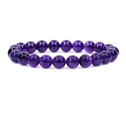 Keleny Gem Semi Precious Gemstones 8mm Round Beads Crystal Stretch Bracelets 7 Inch Unisex - color: Purple A Grade Amethyst