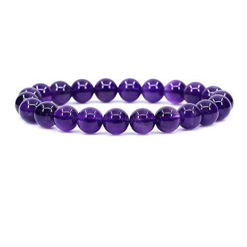 Keleny Gem Semi Precious Gemstones 8mm Round Beads Crystal Stretch Bracelets 7 Inch Unisex - color: Purple A Grade Amethyst