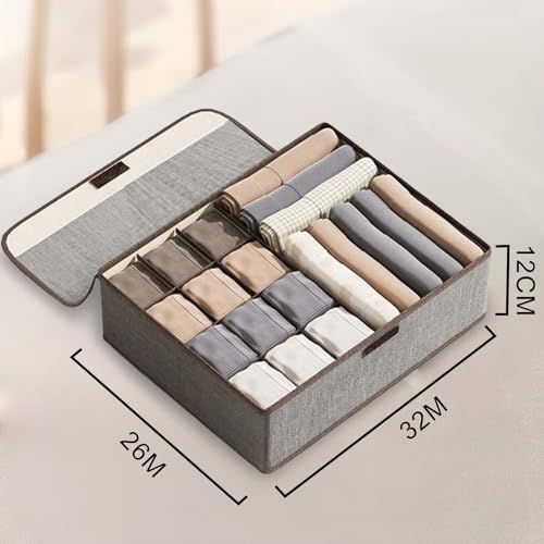 Linen Storage Box with Lid – 13-Compartment Multi-Section Organizer for Clothes, Socks, and Home Use (Grey)