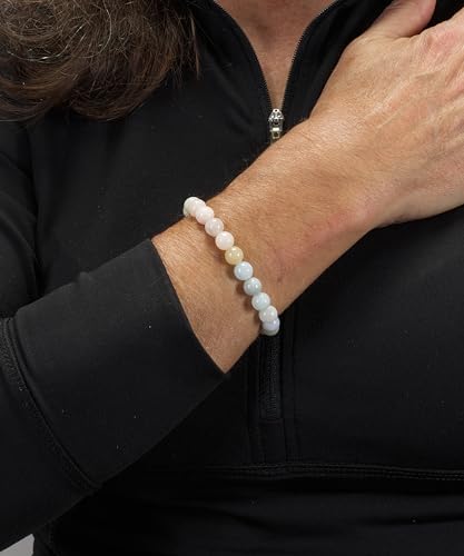 Cherry Tree Collection Gemstone Beaded Stretch Bracelet 8mm Round Beads 7" - color: Morganite Multi Beryl Aqua