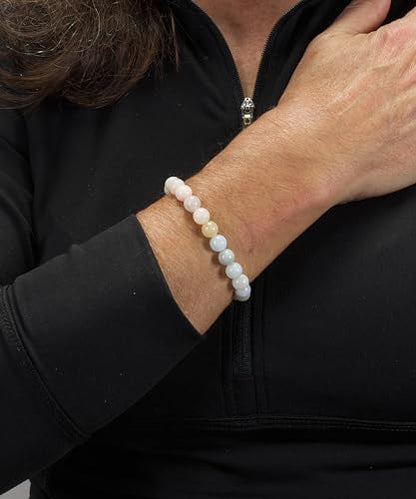 Cherry Tree Collection Gemstone Beaded Stretch Bracelet 8mm Round Beads 7" - color: Morganite Multi Beryl Aqua